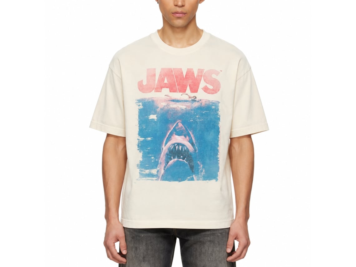 Rockinstone Jaws Movie Fade Solid Natural Adult T-shirt Size:xxl