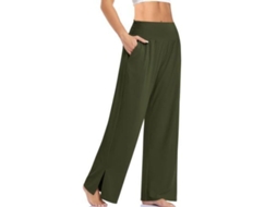 2026 pantalones de Yoga de Pierna Ancha para Mujer de Talle Alto Con Bolsillos Y Cinta Ajustable S Verde Ejército