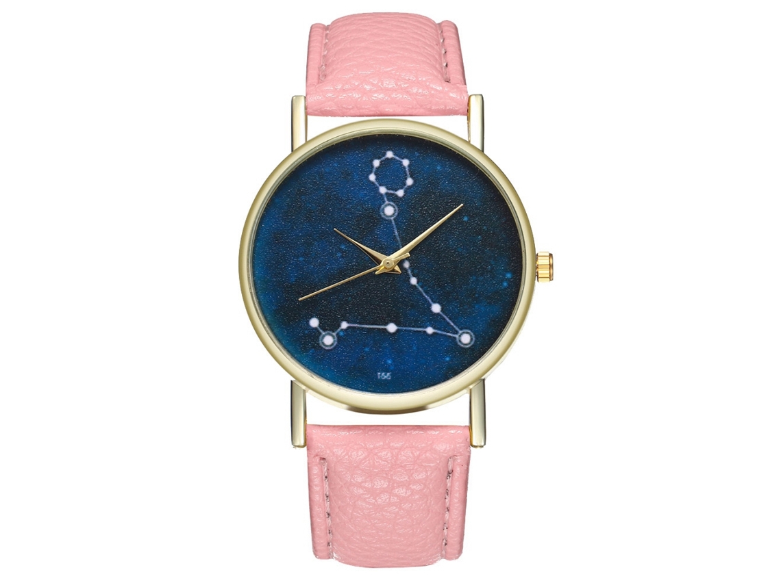 Relógio de quartzo com pulseira de couro PU, unissex moderno, mostrador grande rosa.