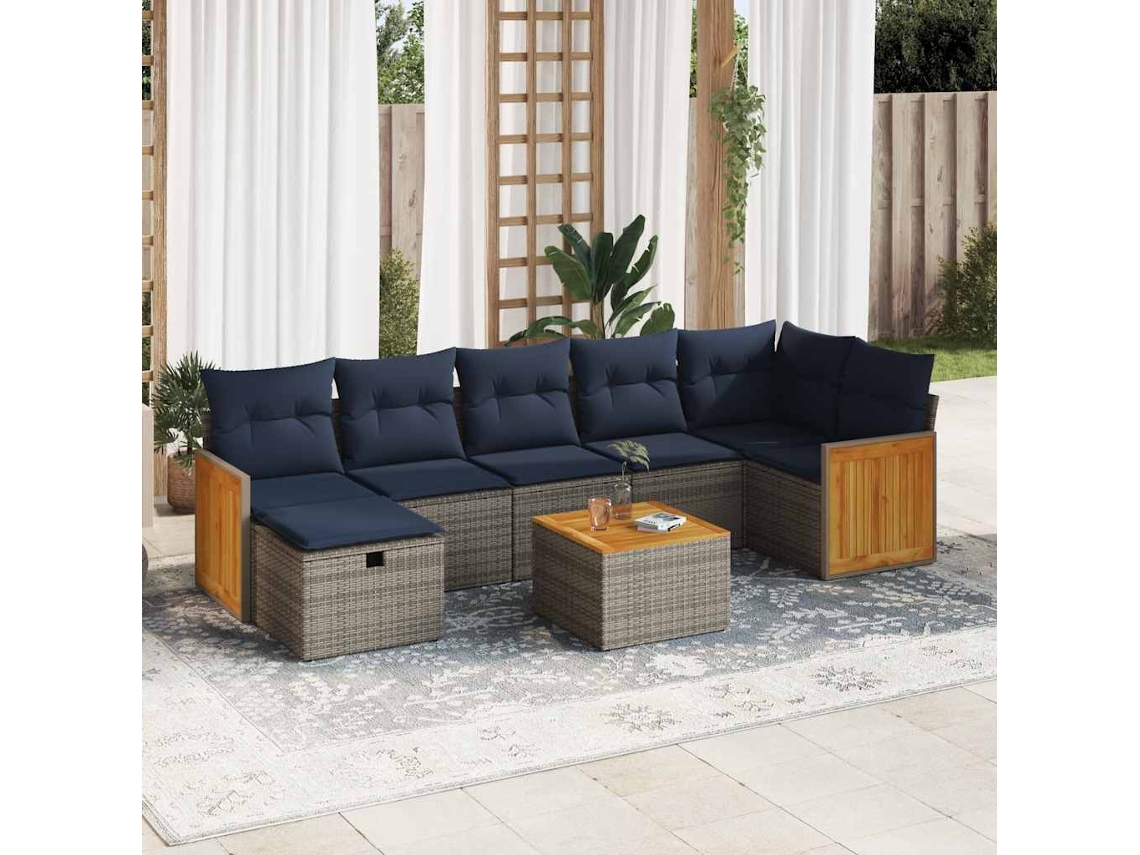 Vidaxl 8 Pcs Conjunto Sofás De Jardim C/ Almofadões Vime Pe Cinzento
