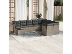 Vidaxl 10 Pcs Conjunto Sofás de Jardim C/ Almofadões Vime Pe Cinzento