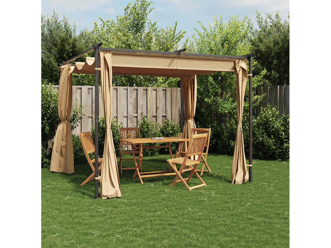 Vidaxl Gazebo Com Cortinas 3x3 M Aço Cinzento-acastanhado