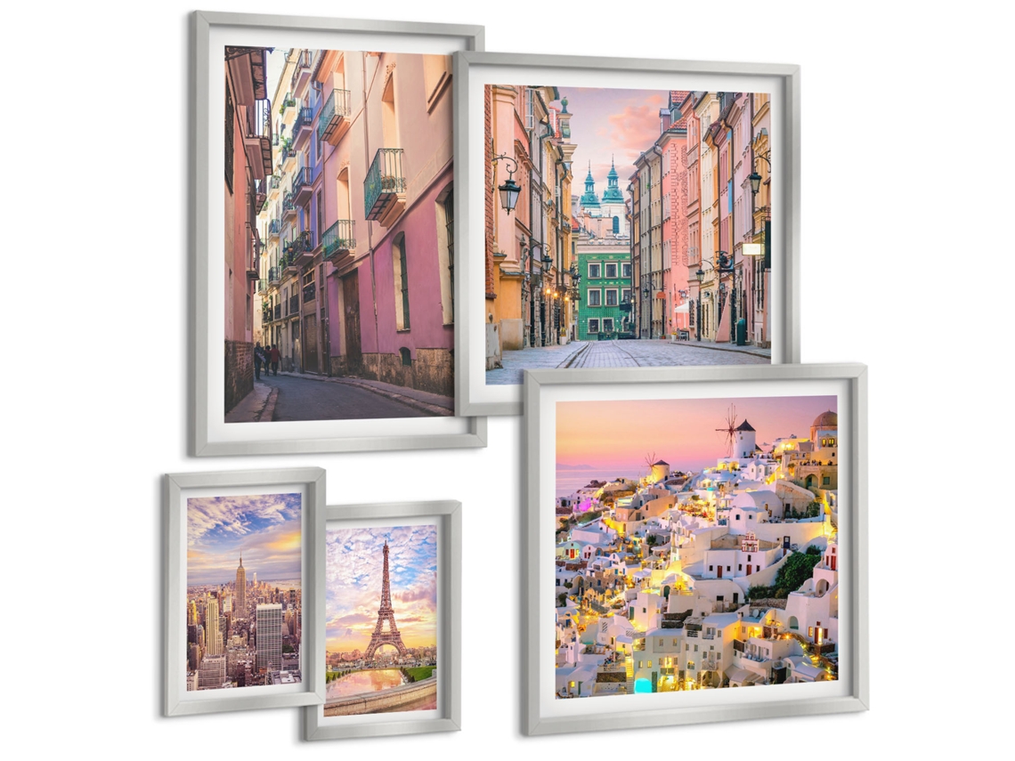 Composição De Quadros Paisagem Abstrata, Natureza E Geometria Moldura Preta Quadros Para O Escritório Espelharte (conjunto De 5 Imagens)