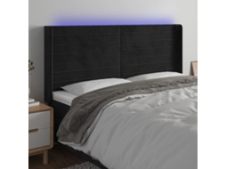 Vidaxl Cabeceira de Cama C/ Luzes Led Veludo 203x16x118/128 Cm Preto