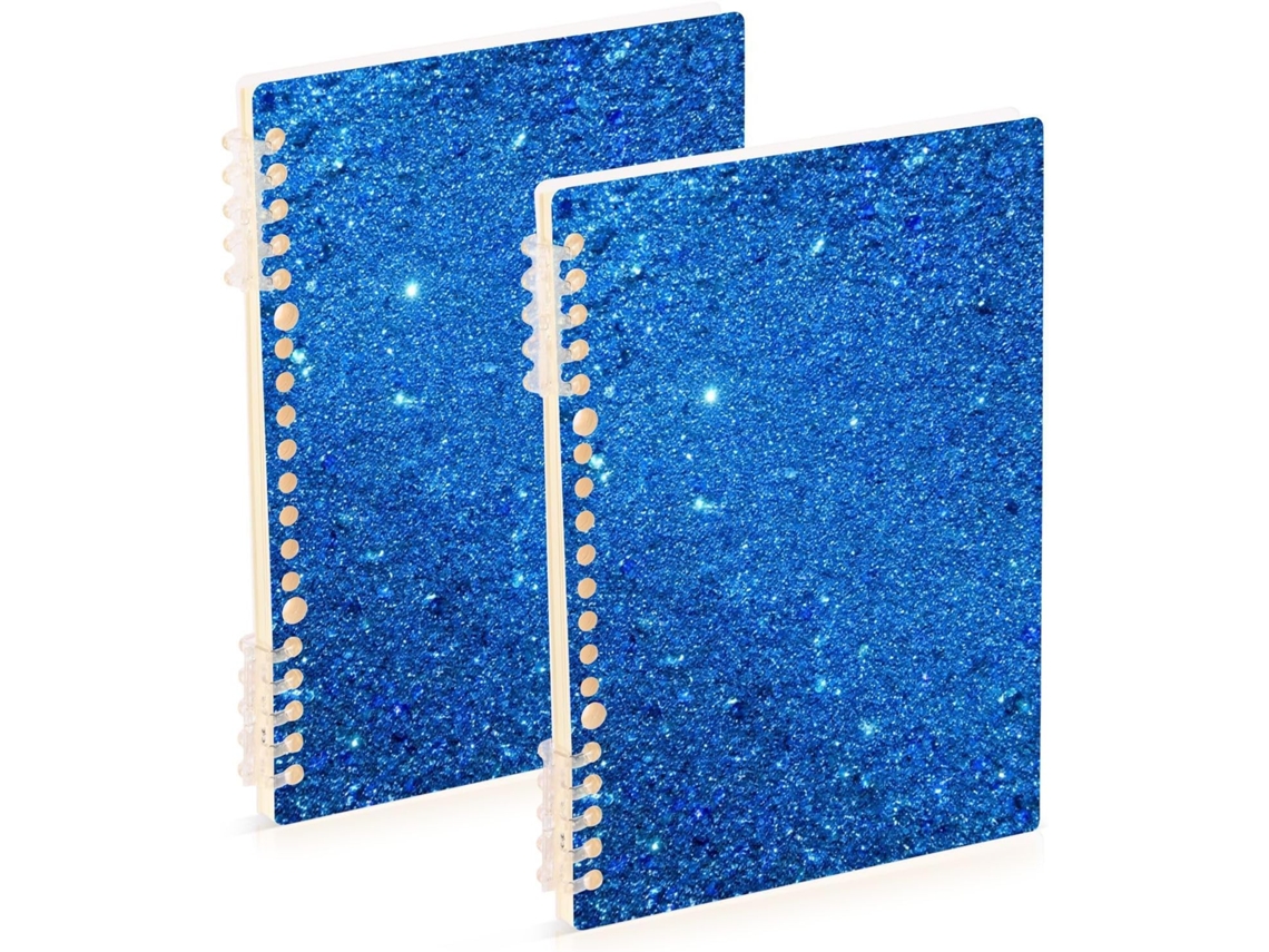 Conjunto de 2 Cadernos A5 com Capa Azul Brilhante Estrelas, 21,1 X 14,5 Cm, Resistentes Ao Desgaste, 60 Folhas