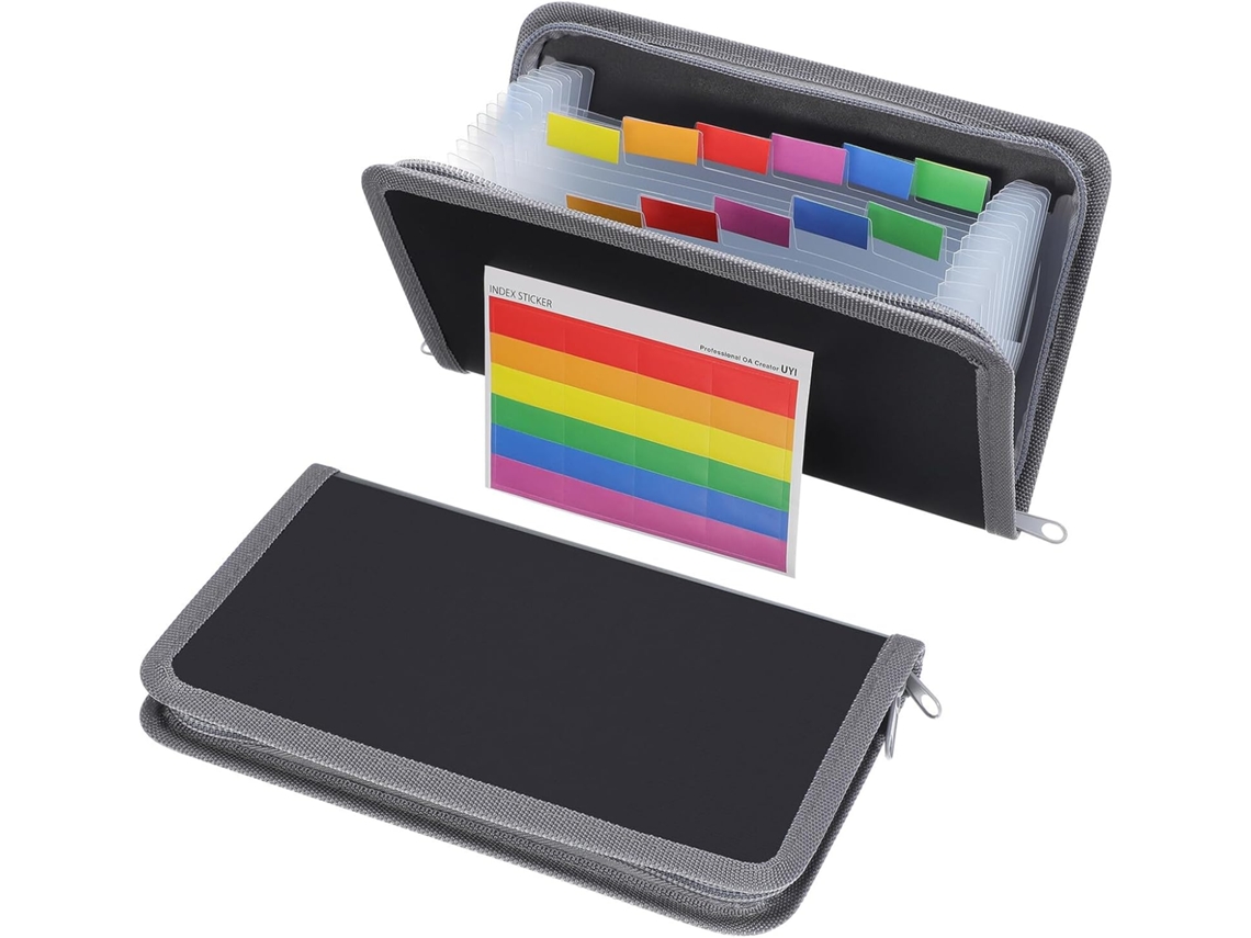 Organizador de Recibos Aboofan Sanfonado, com Zíper, Pasta Arquivística, 13 Sacos Transparentes, Ideal para