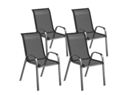 Conjunto de 4 Cadeiras de Jardim, Cadeiras Empilháveis, Encosto Alto, Tecido, Malha Respirável, Estrutura de Aço, 54 X 71 X 93 Cm, Preto Ge