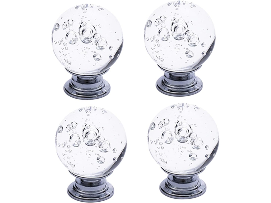 Puxadores De Cristal Para Armário, Conjunto De 4 Peças, Redondos, Em Liga De Zinco