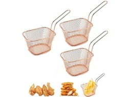Cestas De Batata Frita, Conjunto De 3 Mini Cestas De Aço Inoxidável Para Batata Frita, Frango Frito E Anéis De Cebola Igvtrade (cobre)