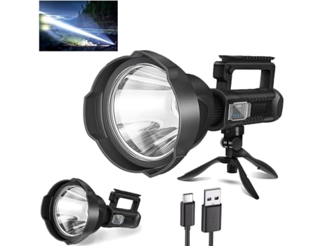 Holofote Recarregável, Holofote De Led Para Áreas Externas, Lanterna Portátil Superbrilhante E Potente De Longo Alcance Chornus (preta)