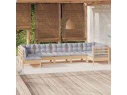 Vidaxl 7 Pcs Conjunto Lounge De Jardim C/ Almofadões Cinza Pinho