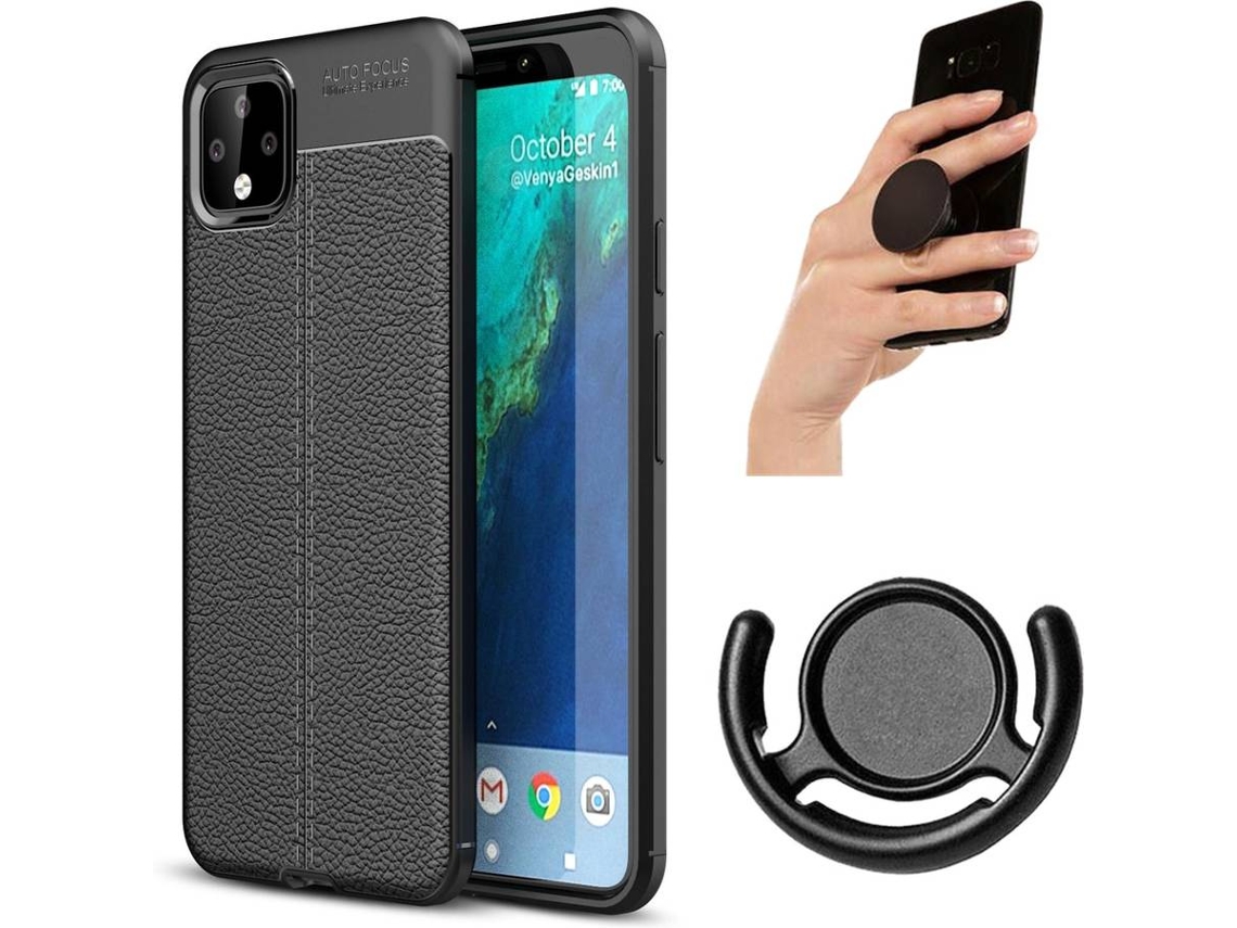 Capa, Suporte e Popsocket Google Pixel 4xl Rugged Leather Preto