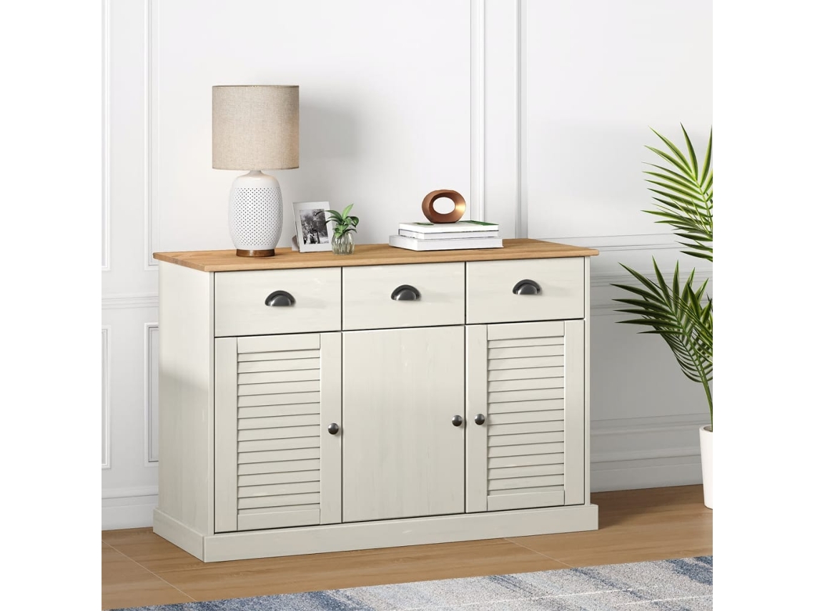Vidaxl Aparador Com Gavetas Vigo 113x40x75 Cm Pinho Maciço Branco