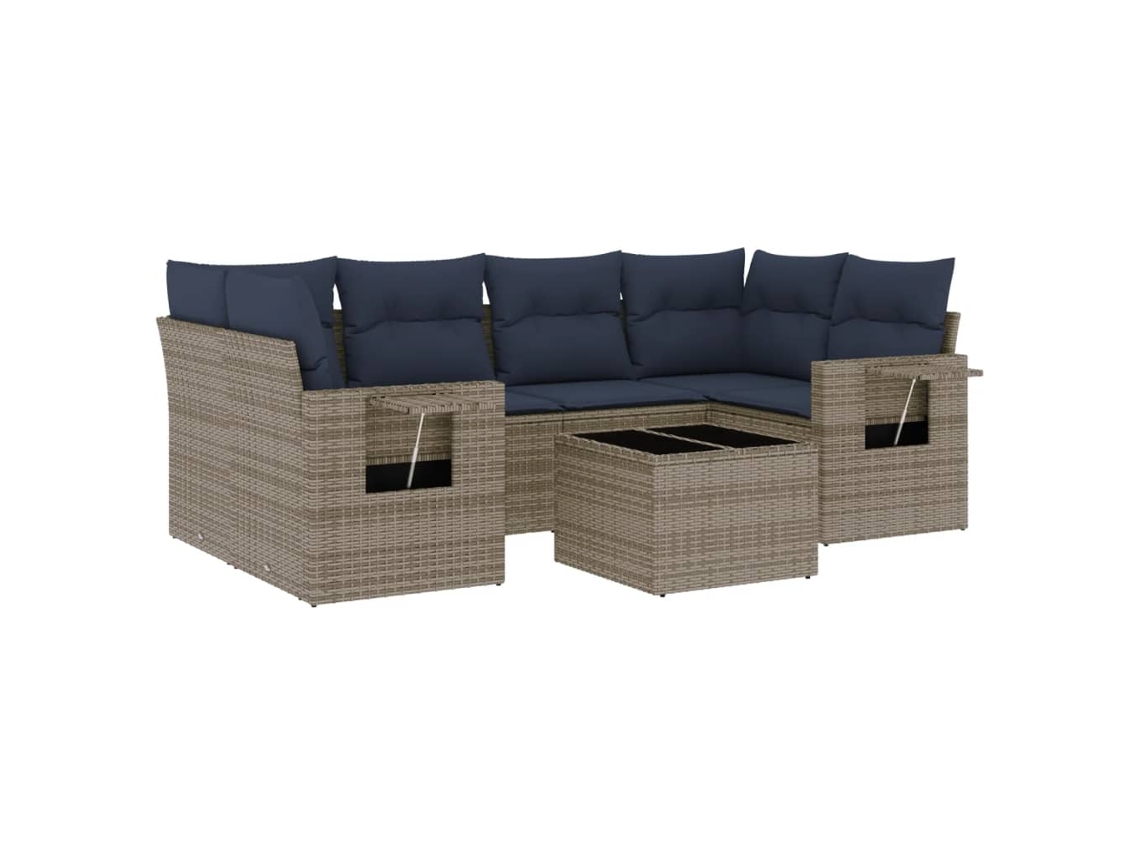 Conjunto de Sofá de Jardim, 7 Peças, Almofadas, Rattan Cinza MAISON EXCLUSIVE