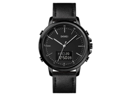 Relógio Masculino Esportivo Skmei 1652 Com Movimento Duplo, Pulseira De Couro E Liga Metálica, Cor: Caixa Preta E Mecanismo Preto.