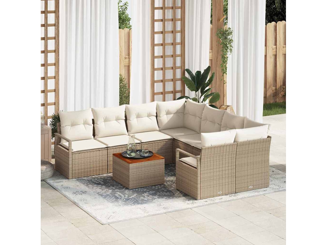 Vidaxl Conjunto de Sofá de Jardim 9 Pcs Bege e Creme Vime Pe