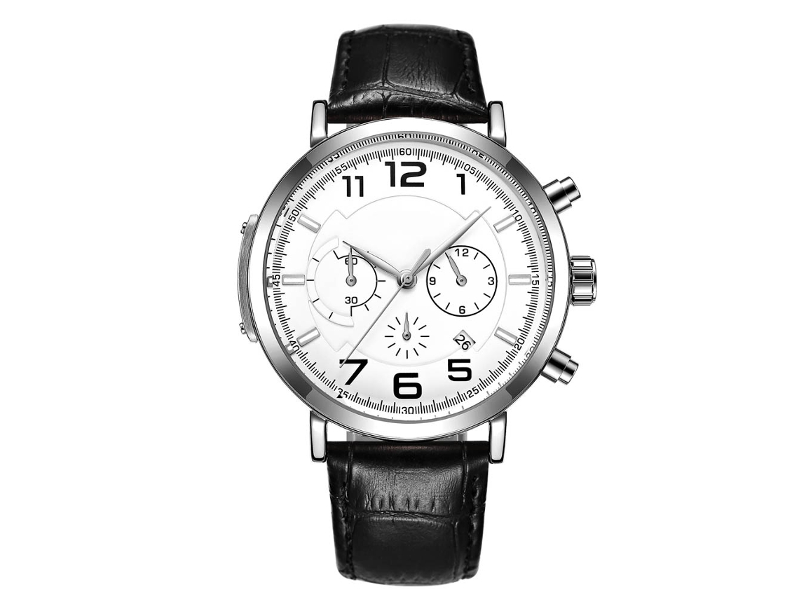Relógio masculino Ochstin, à prova d'água, com mostrador redondo, pulseira de couro, movimento de quartzo, cor ouro rosa e café.