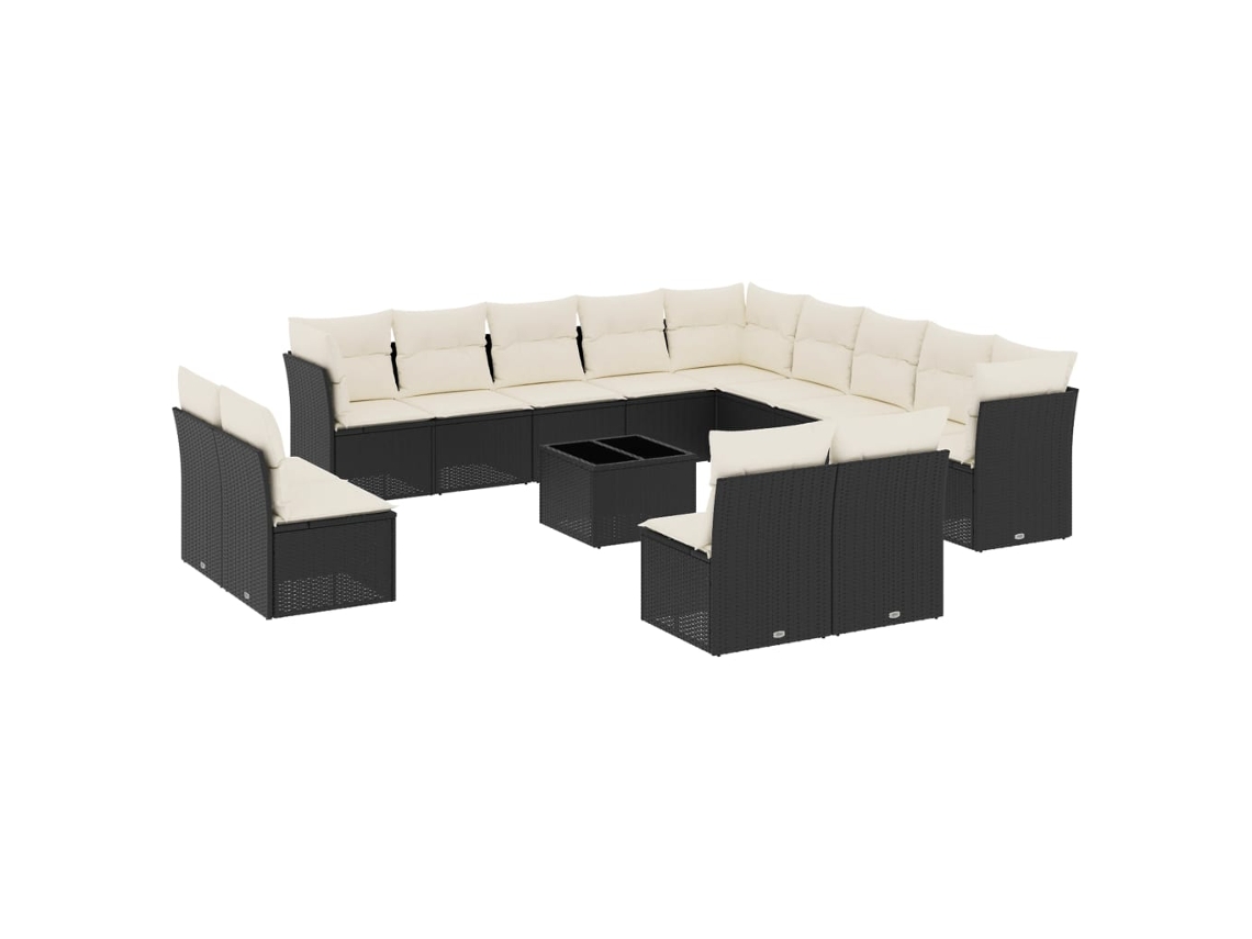 Maison Exclusive - 14 Pcs Conjunto De Sofás P/ Jardim C/ Almofadões Vime Pe Preto