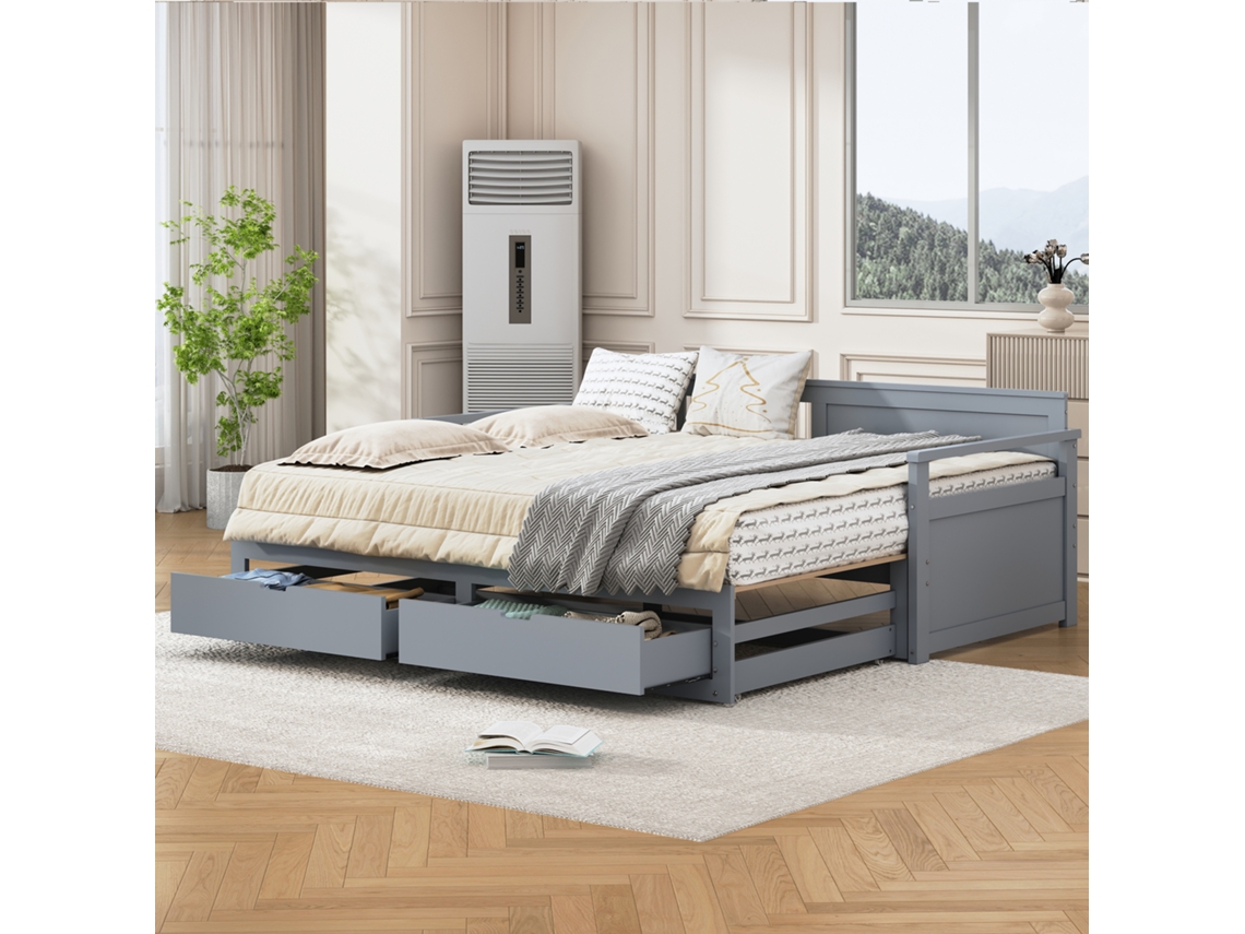 Cama De Dia 2 Em 1 90x190 Com Gavetas E Cama Extra Cinza