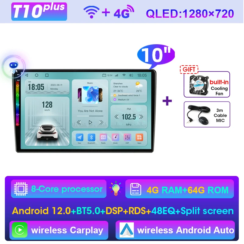 (t10 Plus Fs De 10 Polegadas) Sistema Multimídia Automotivo Android 2d, Compatível Com Nissan, Kia, Honda E Gm.