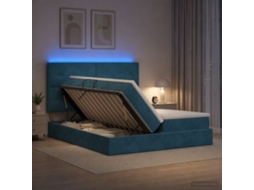 Vidaxl Cama De Armazenamento Led Com Colchão Azul Escuro 180 X 200 Cm