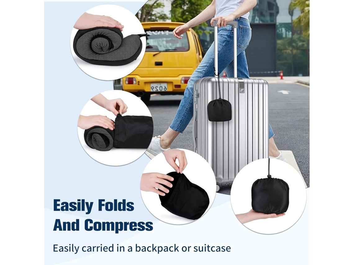 Almofada de viagem de espuma viscoelástica, ajustável, com protetores auriculares AQUAFORGE
