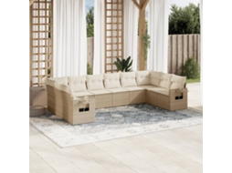 10 Pcs Conjunto De Sofás P/ Jardim Com Almofadões Vime Pe Bege Dkd Home Decor