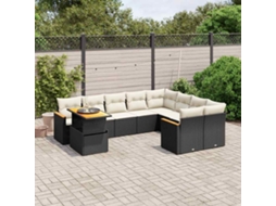 Jogo de Sofá Jardim 10 Peças C/ Almofadões Vime Pe Preto Dkd Home Decor