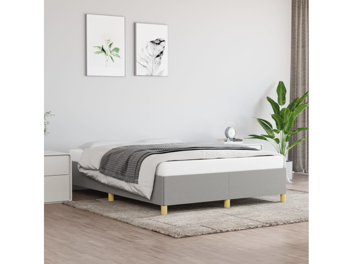 Estrutura De Cama Sem Colchão 140x190 Cm Tecido Cinzento-claro