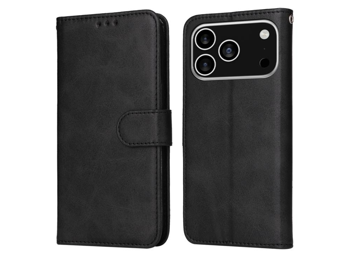 Capa Flip De Couro Para Iphone 17 Pro - Textura De Bezerro Clássica
