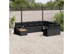 Vidaxl 10 Pcs Conjunto Sofás De Jardim C/ Almofadões Vime Pe Preto