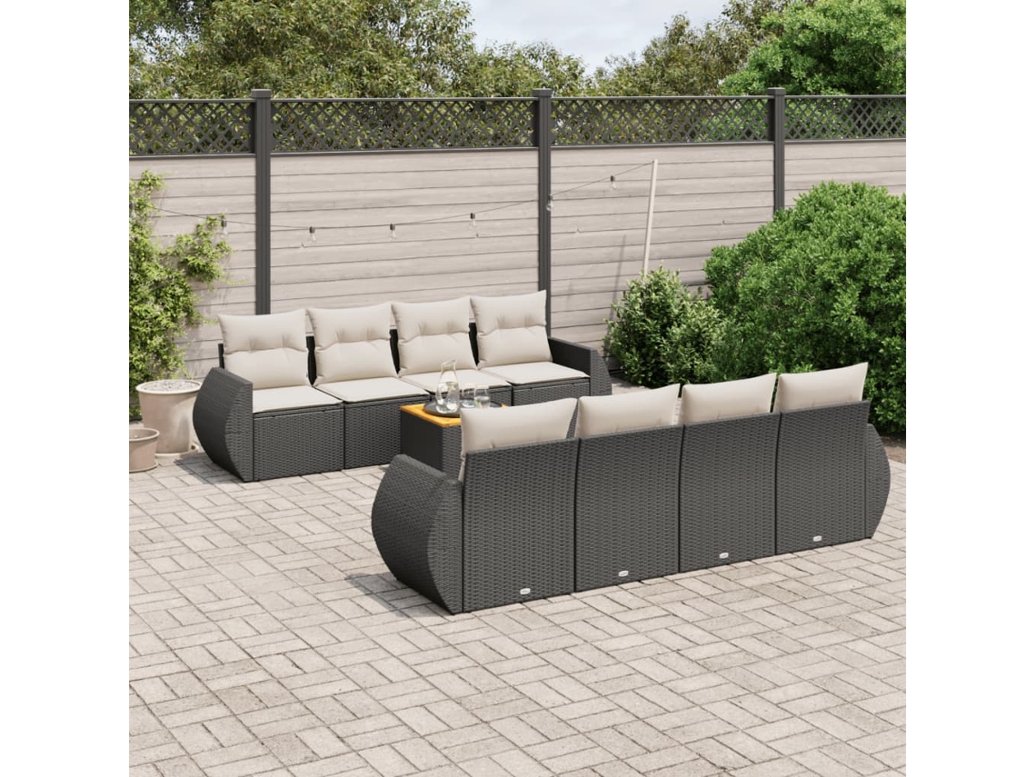 Vidaxl 9 Pcs Conjunto De Sofás P/ Jardim C/ Almofadões Vime Pe Preto