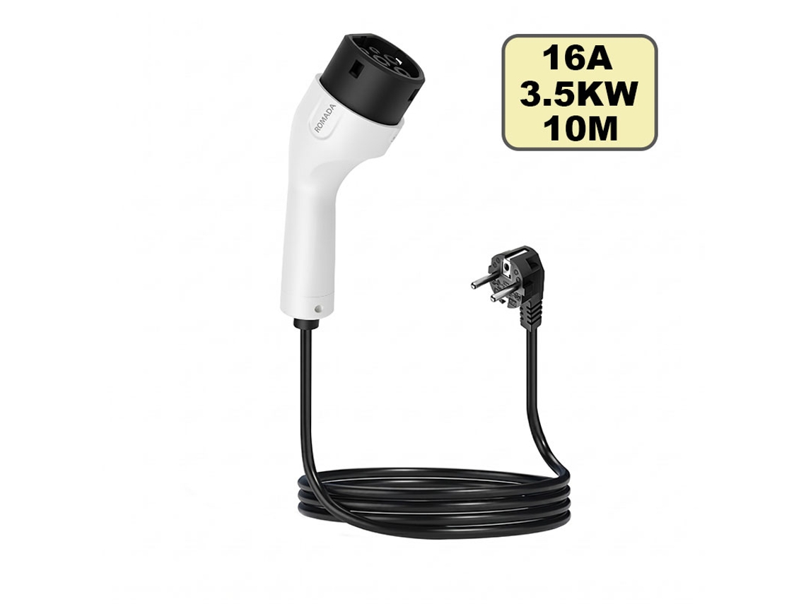 Carregador Portátil Carro Elétrico Tipo 2, 3.5kw 16a Monofásico, Ficha Schuko, Cabo 10m SZSMART