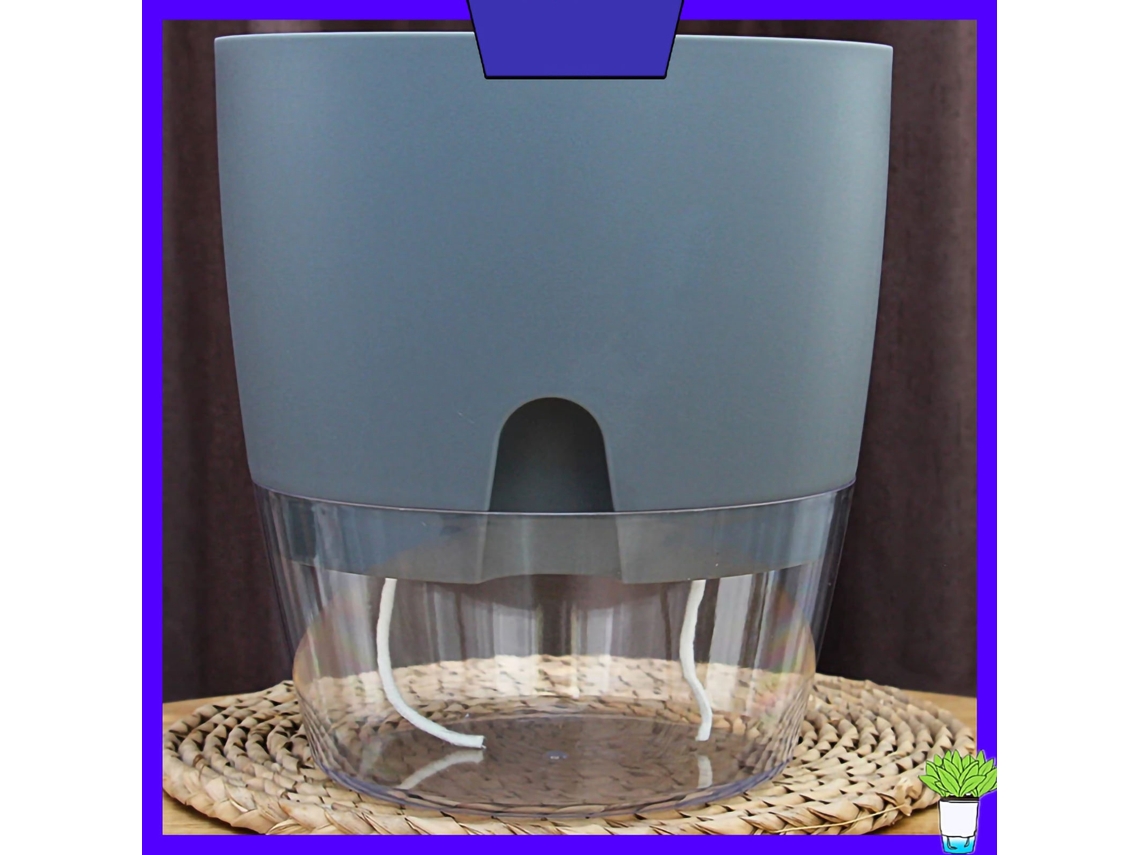 Vaso De Flores Plástico Grande Cinza Com Rega Automática Transparente