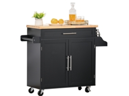 Carrinho Cozinha Móvel Rodas Gaveta Porta Temperos Preto 109x40x89