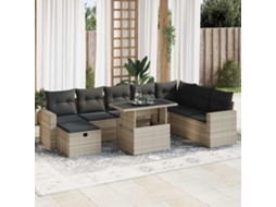 Vidaxl 9 Pcs Conj. Sofás Jardim Com Almofadões Vime Pe Cinzento-claro