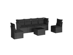 Conjunto de 7 sofás para jardim com almofadões Vime Pe Preto MAISON EXCLUSIVE (7 peças)