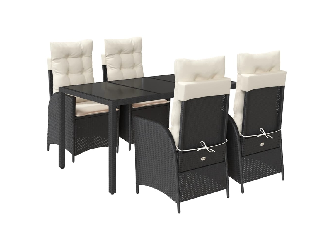Conjunto de 5 Jantar para Jardim com Almofadões Vime Pe Preto MAISON EXCLUSIVE