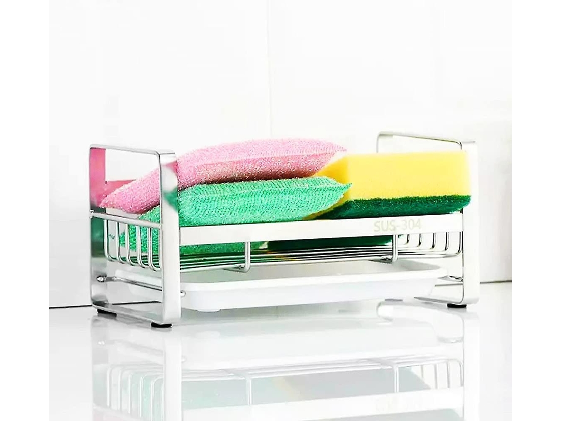 Porta Esponjas de Acero Inoxidable 304 para Fregadero Con Plato de Goteo Removable Y Organización de Cocina