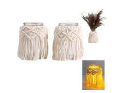 Guirlanda Porta velas em Macramê, 2 Velas Decorativas Tealight, Varanda Decorativa Boho Bege para Velas e Flores Secas BRILVIBERA (a)