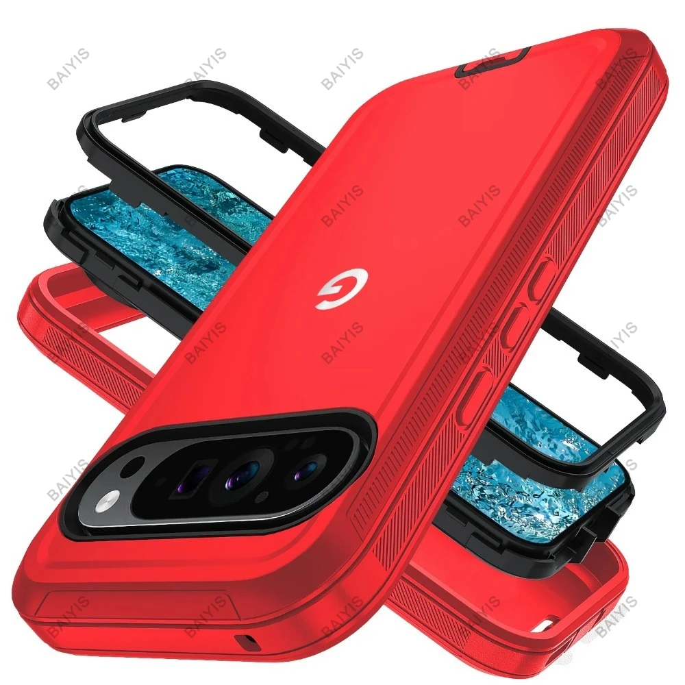 (vermelho E Preto, Google Pixel 9 Pro Xl) Capa Protetora Resistente A Impactos De Nível Militar, Capa Rígida Reforçada Para Proteção Contra Quedas.