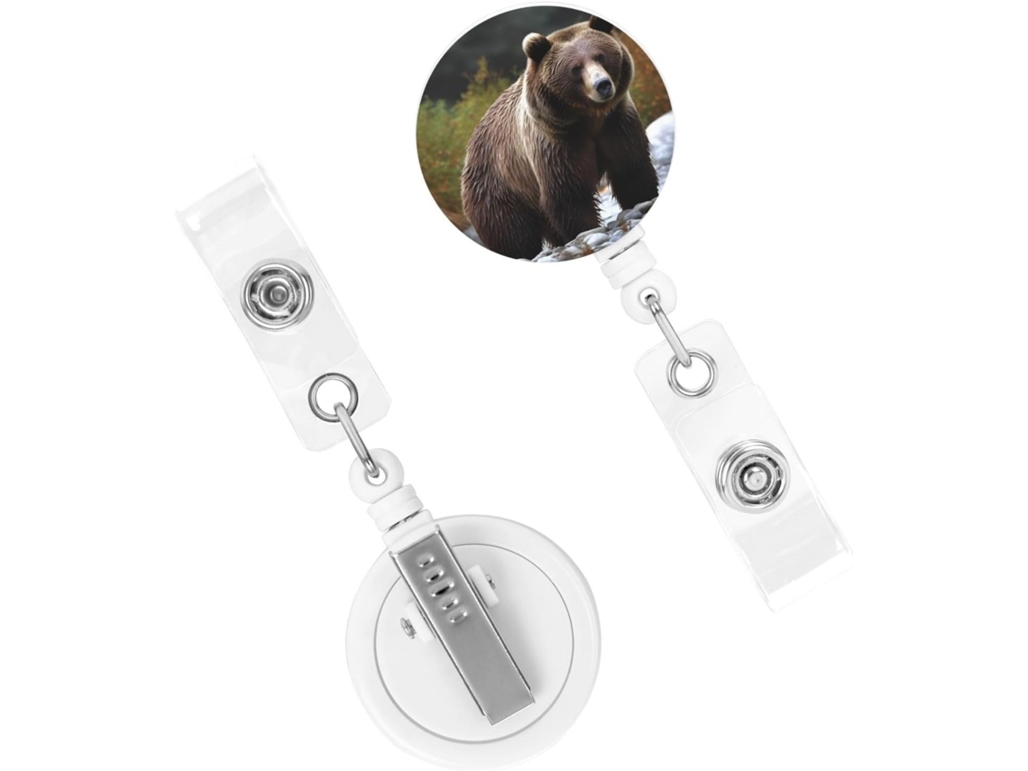 Porta Crachá Retrátil, Porta Crachás Retrátil Reforçado, Porta Crachá Com Estampa De Urso Marrom, Chaveiros Com Clipe