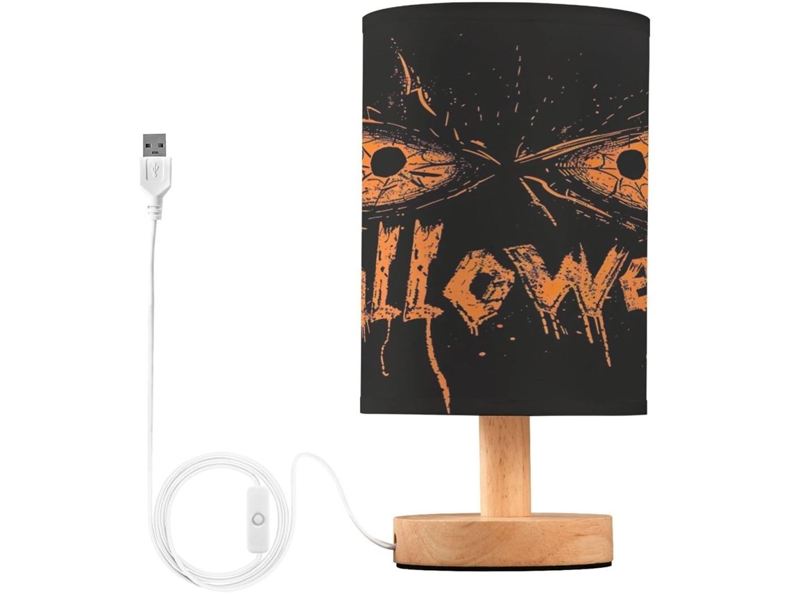 Luminária De Cabeceira Led Usb Pequena Skyshu Feliz Halloween Com Base Madeira Antiderrapante E Cúpula Que Não Ofusca Os
