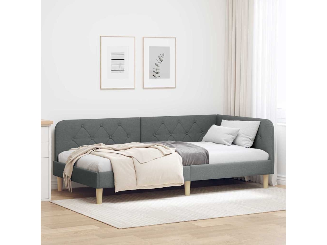 Vidaxl Estrutura De Cama De Canto Cinza Escuro 90 X 190 Cm Tecido