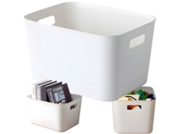 Cesto De Armazenamento Plástico Com Alças, Branco, 32x25cm, 15l, Para Organização Doméstica