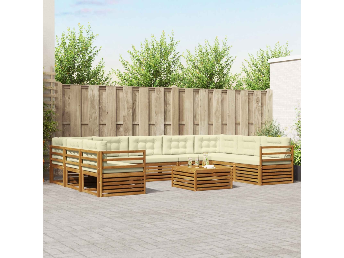 Vidaxl Conjunto De Sofás Para Exterior 10 Unid. Natural E Creme