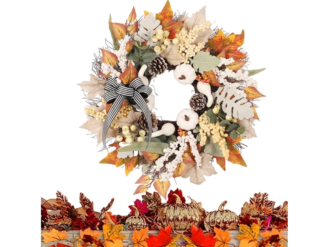 Guirlanda De Outono, Guirlanda Festiva Decoração Com Frutos Silvestres, Folhas De Bordo E Abóboras Gokoco