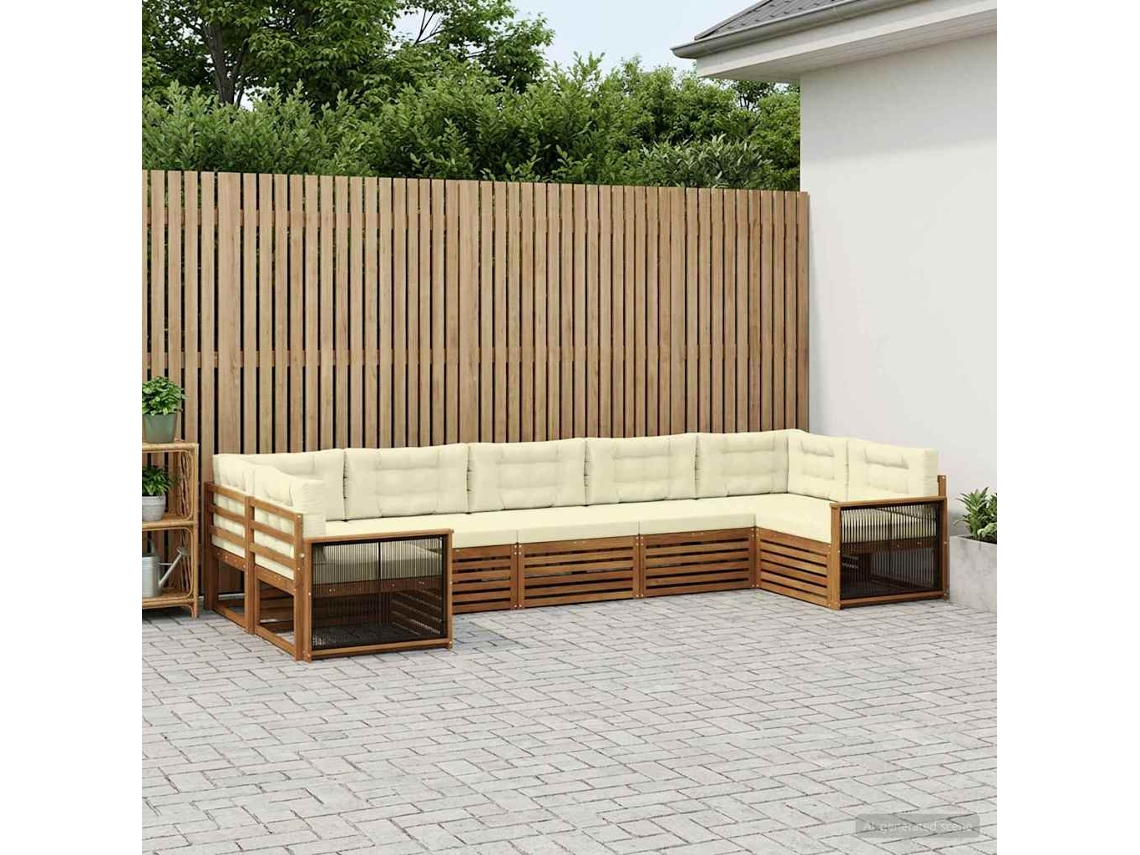 Vidaxl Conjunto De Sofás Para Exterior 7 Pcs Natural E Creme