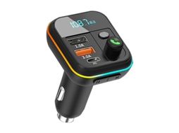 Transmissor Fm YIZHOOD L05 3.1A Bluetooth Usb Flash Drive Leitura de Cartão Tf Efeito de Iluminação Rgb 2Usb Pd Preto