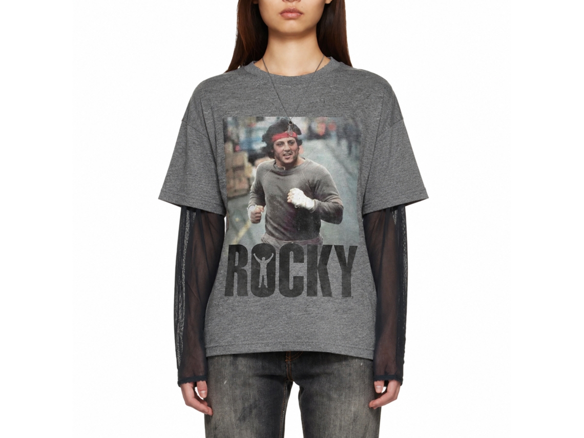 Rockinstone Rocky Movie Run Rocky Movie Heather Graphite Adult T-shirt Size:l